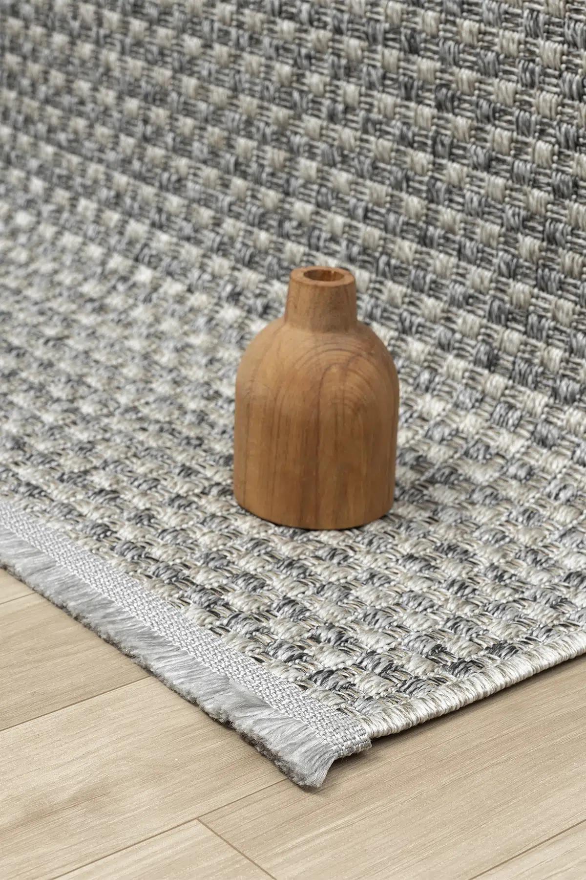 Grey Woven Area Rug, Textured Basketweave Carpet, Scandinavian Japandi Living Room Floor Rug