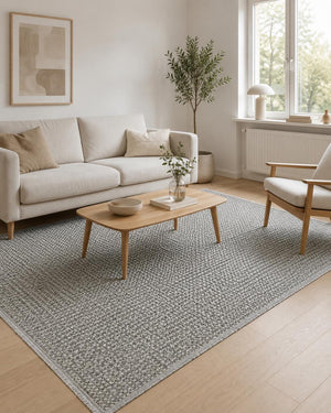 Grey Woven Area Rug, Textured Basketweave Carpet, Scandinavian Japandi Living Room Floor Rug
