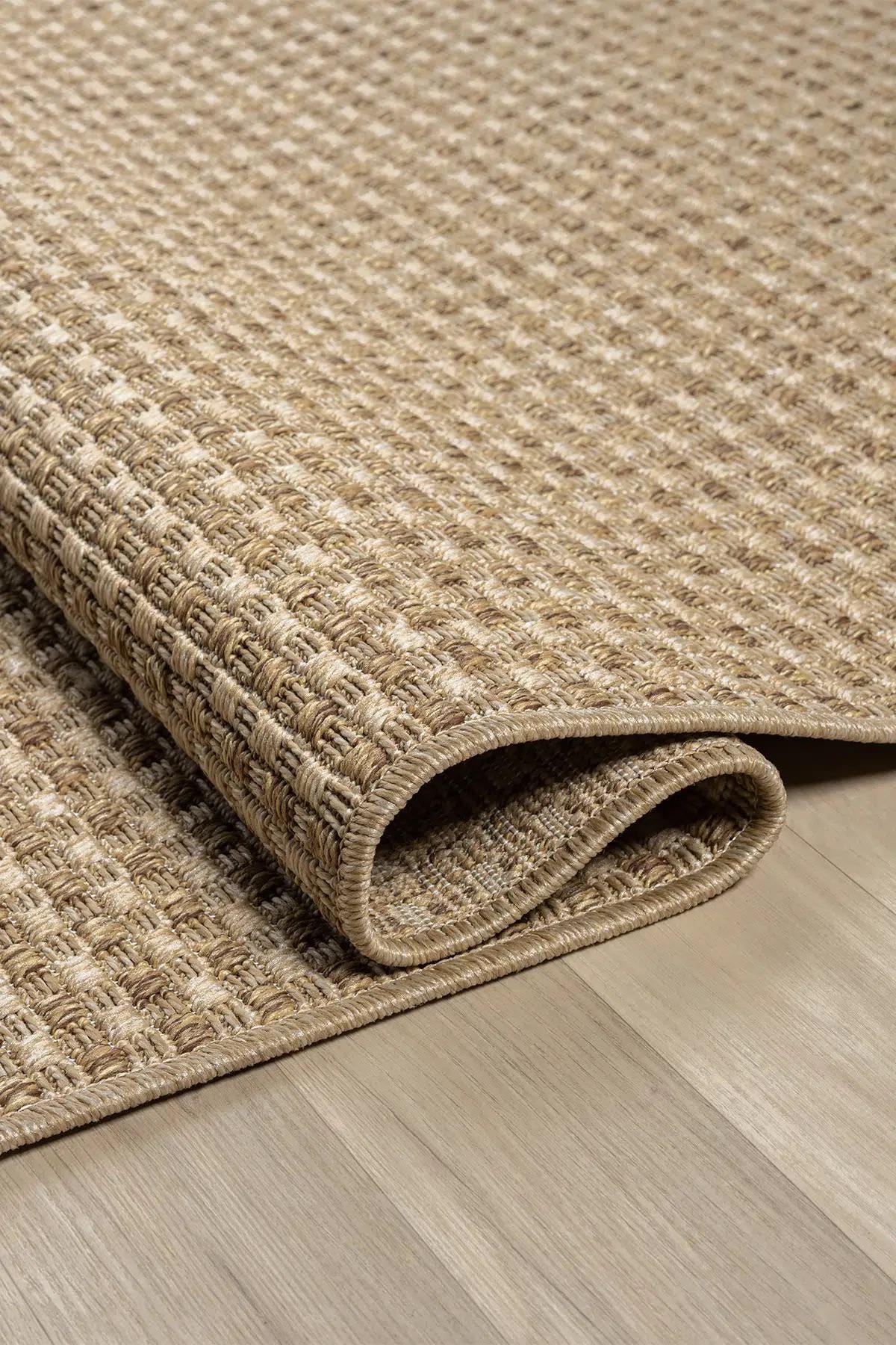 Brown Textured Basket Weave Area Rug, Boho Rustic Scandinavian Floor Carpet
