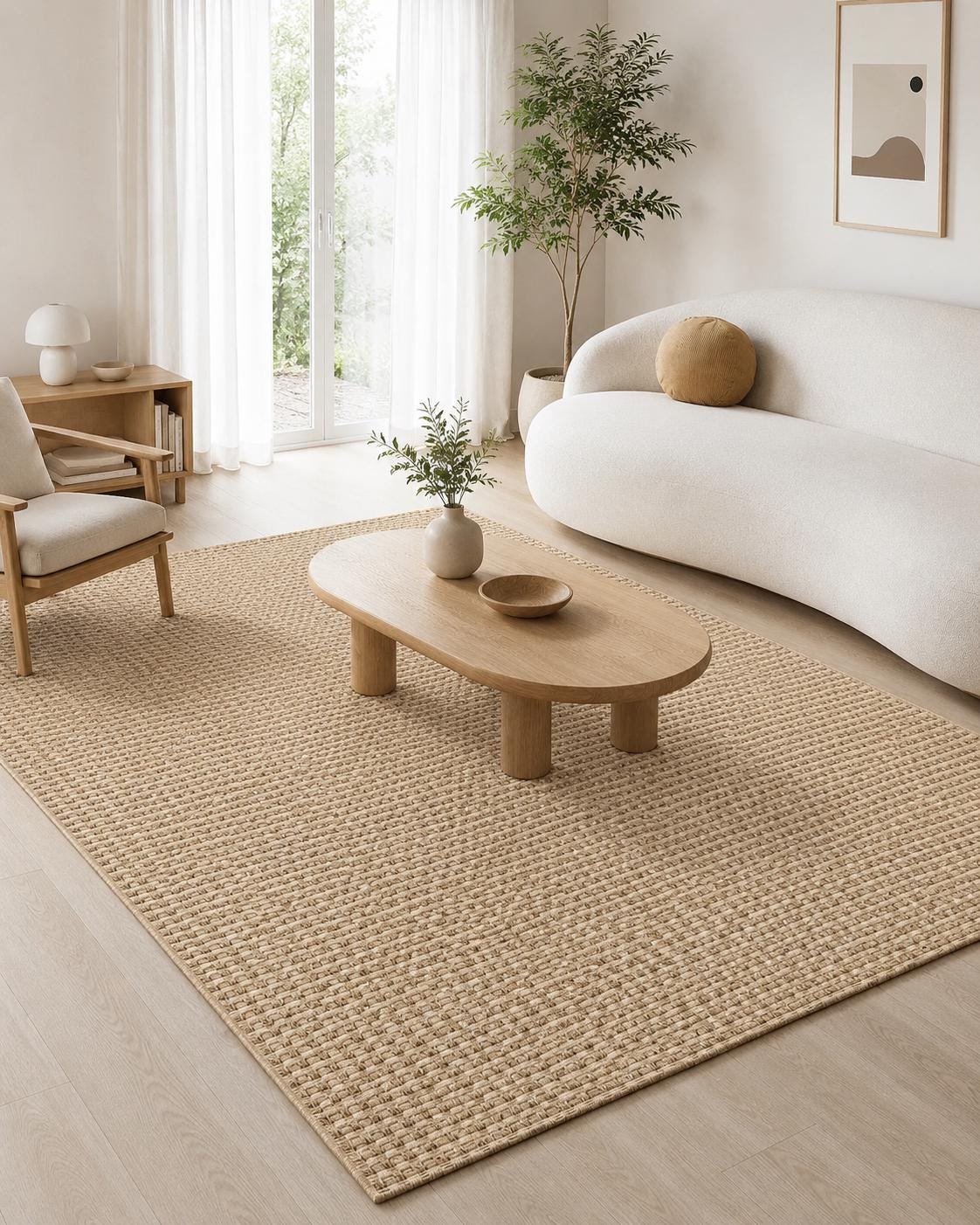 Brown Textured Basket Weave Area Rug, Boho Rustic Scandinavian