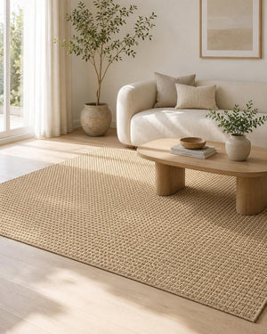 Brown Textured Basket Weave Area Rug, Boho Rustic Scandinavian Floor Carpet
