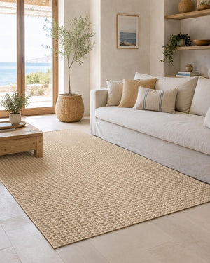 Brown Textured Basket Weave Area Rug, Boho Rustic Scandinavian Floor Carpet