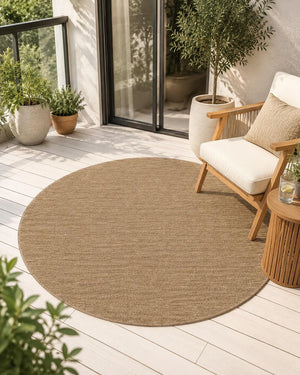Round Beige Area Rug, Plain Neutral Minimalist Carpet, Soft Modern Bedroom Rug (5.2x5.2 FT)