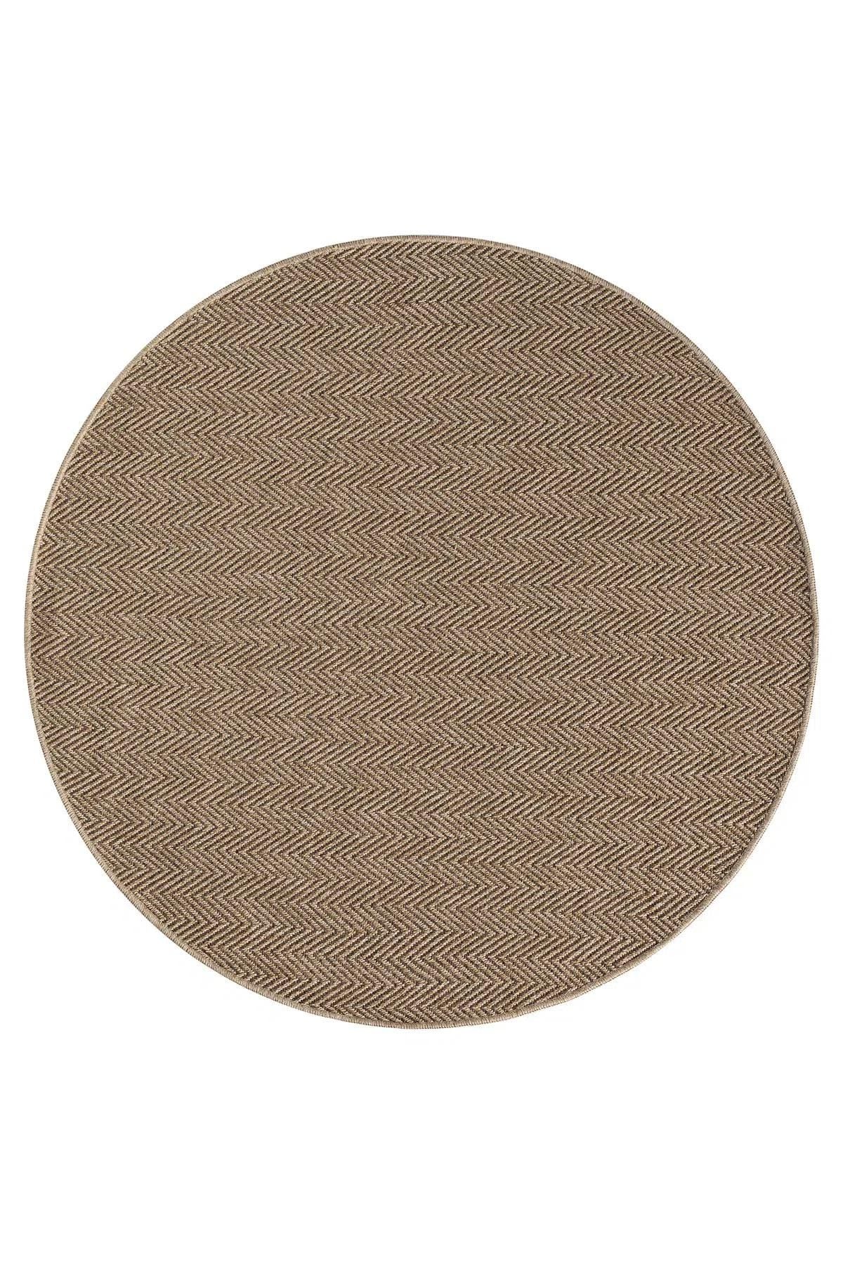 Round Herringbone Area Rug, Natural Woven Boho Carpet, Scandinavian Bedroom Accent (5.2 FT)