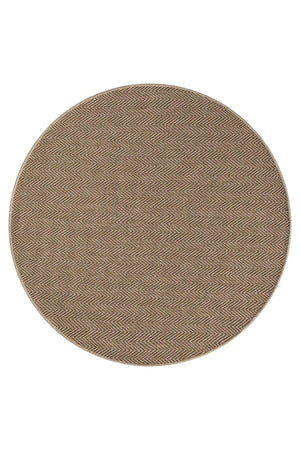 Round Herringbone Area Rug, Natural Woven Boho Carpet, Scandinavian Bedroom Accent (5.2 FT)