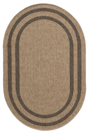 Oval Beige Black Border Rug, Natural Woven Jute Style Carpet, Boho Scandinavian Floor Rug