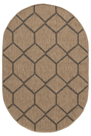 Oval Honeycomb Geometric Rug, Beige Black Woven Living Room Carpet, Boho Scandinavian Entryway Rug