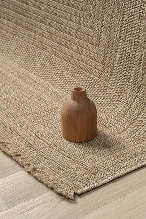 Beige Woven Area Rug, Textured Border Carpet, Minimalist Scandinavian Bedroom Floor Rug