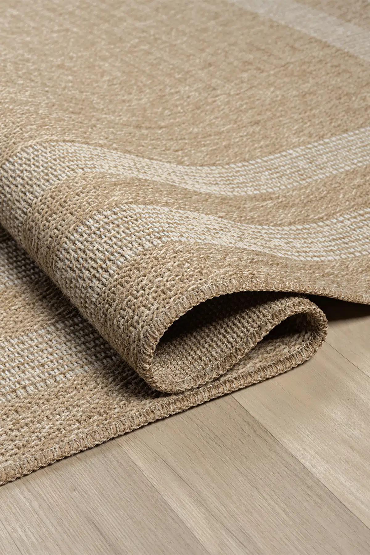 Beige Ivory Rectangular Rug, Textured Woven Border, Natural Jute Style Carpet