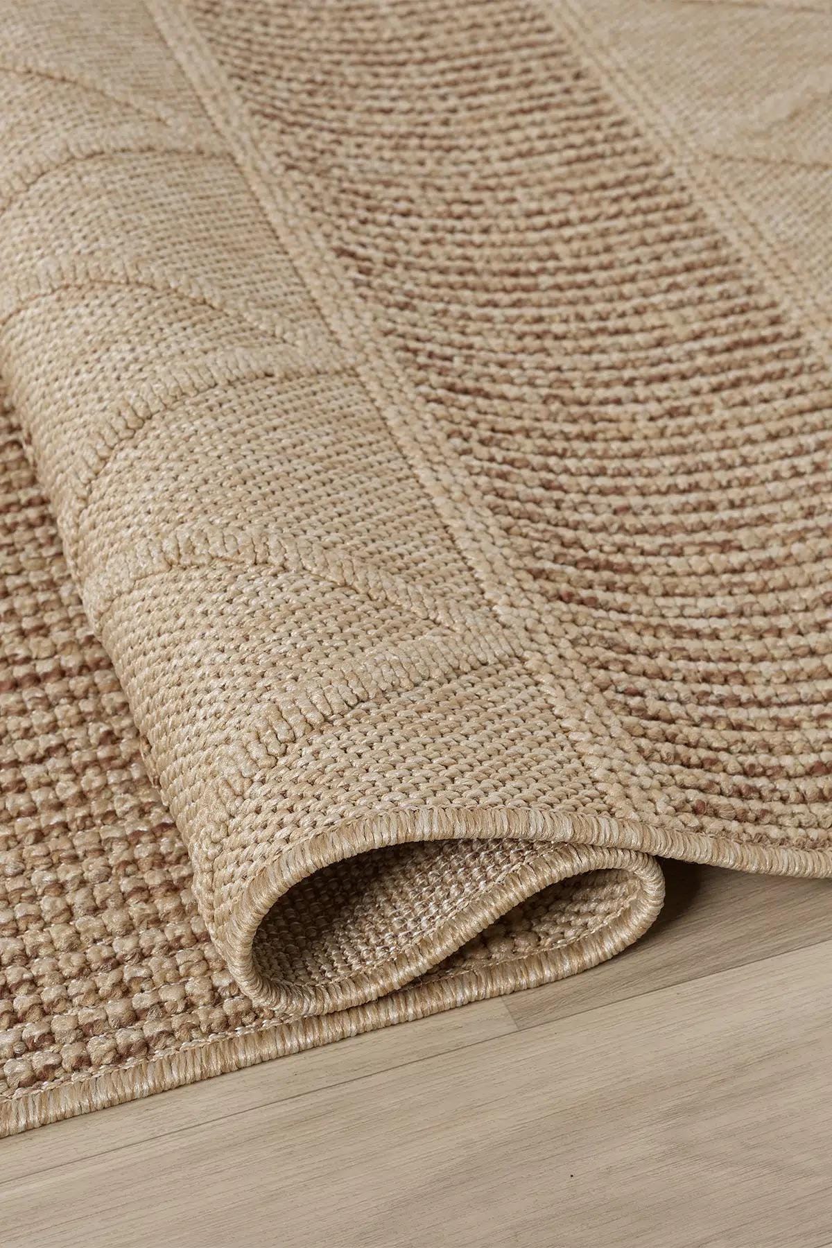 Beige Geometric Area Rug, Textured Boho Scandinavian Living Room Carpet