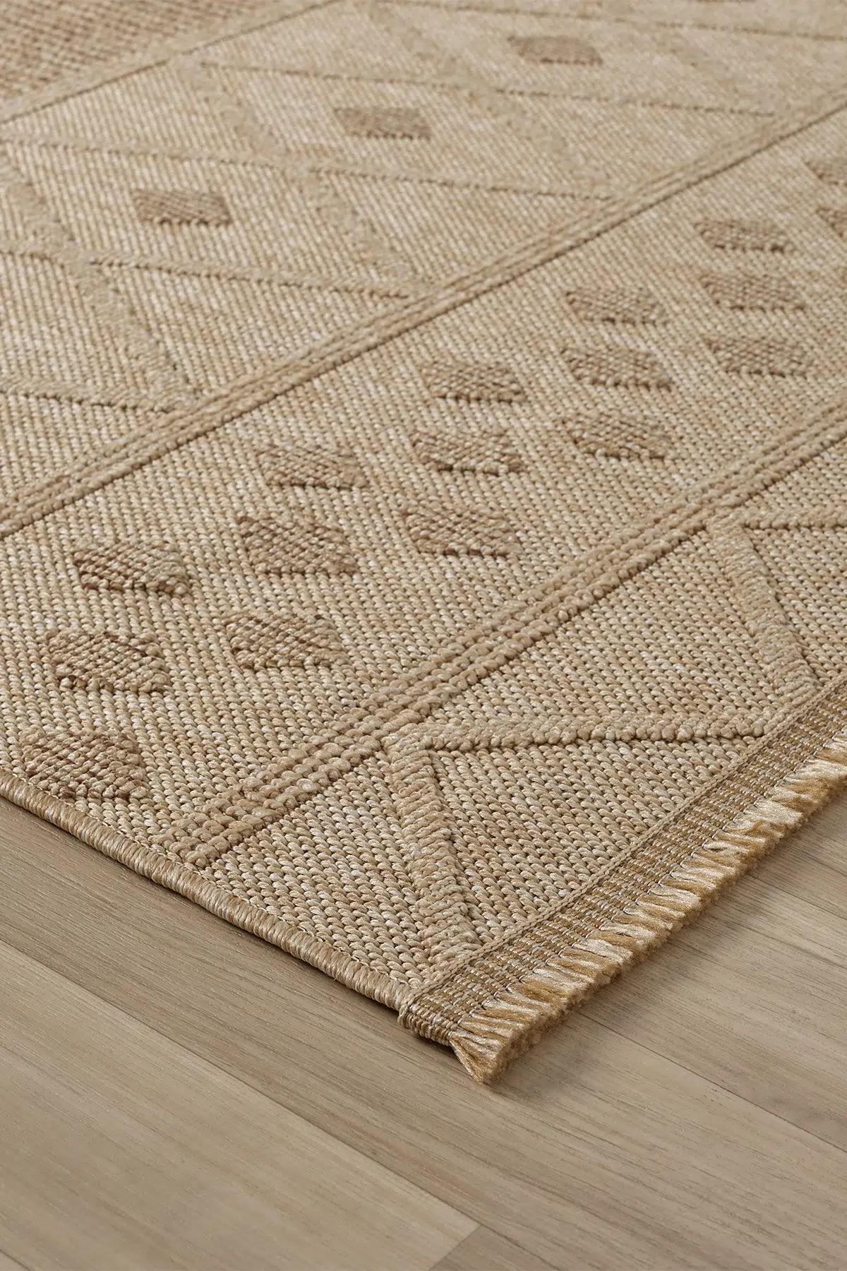 Beige Geometric Area Rug, Textured Boho Scandinavian Living Room Carpet