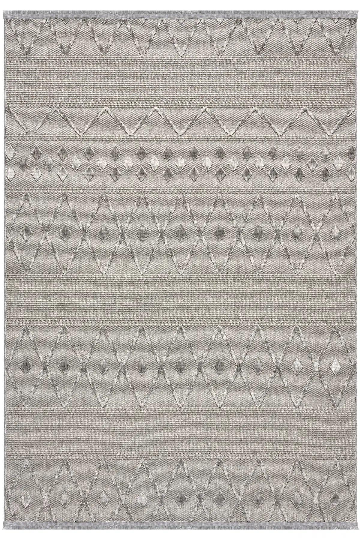 Light Gray Geometric Textured Area Rug, Boho Scandinavian Living Room Carpet