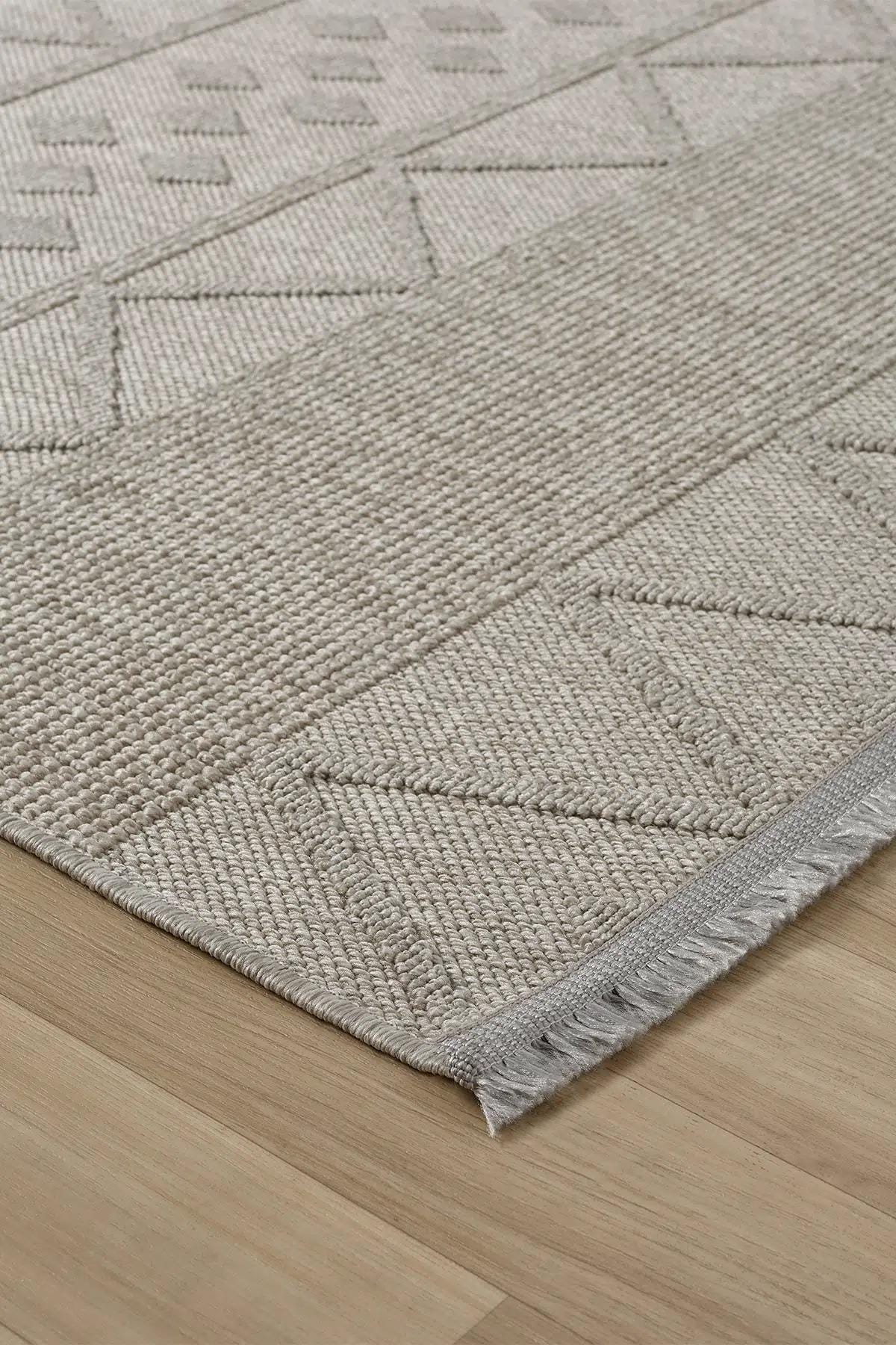 Light Gray Geometric Textured Area Rug, Boho Scandinavian Living Room Carpet