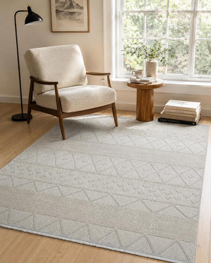 Light Gray Geometric Textured Area Rug, Boho Scandinavian Living Room Carpet
