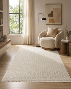 Cream Woven Area Rug, Textured Neutral Minimalist Scandinavian Floor Rug