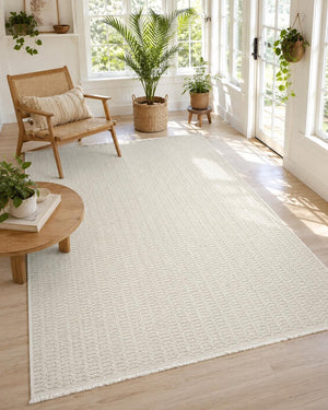 Cream Woven Area Rug, Textured Neutral Minimalist Scandinavian Floor Rug