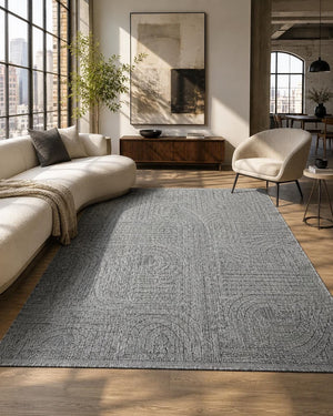 Gray Abstract Textured Area Rug, Modern Geometric Living Room Carpet