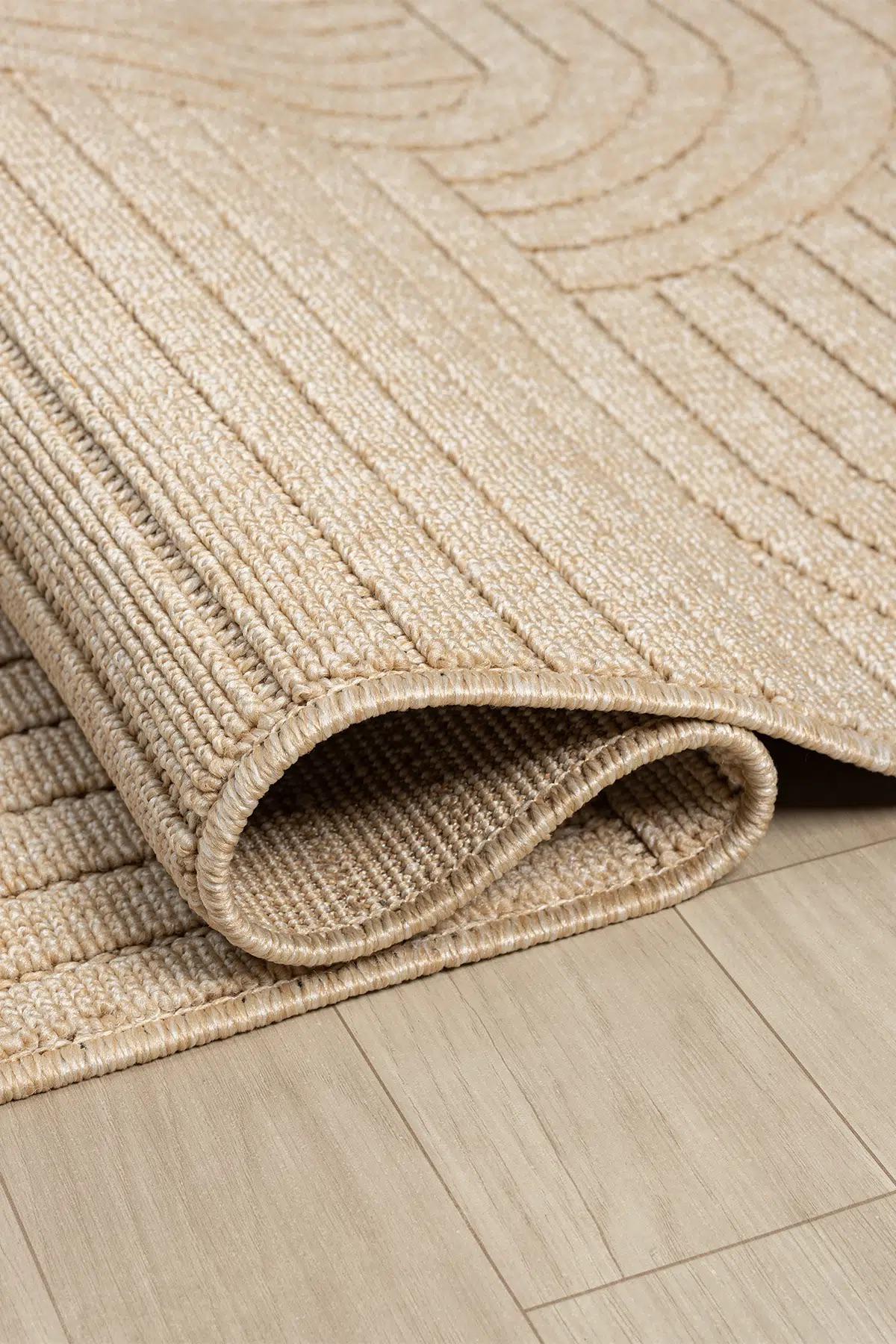 Beige Abstract Area Rug, Modern Geometric Line Pattern, Art Deco Inspired Design