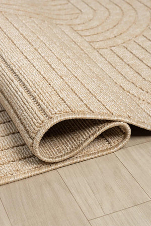 Beige Abstract Area Rug, Modern Geometric Line Pattern, Art Deco Inspired Design