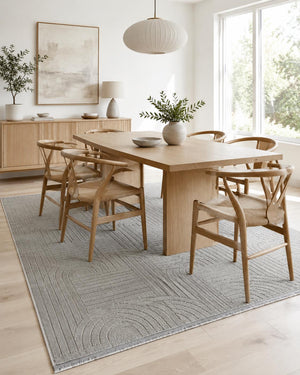 Light Gray Abstract Geometric Textured Area Rug, Modern Living Room Floor Runner