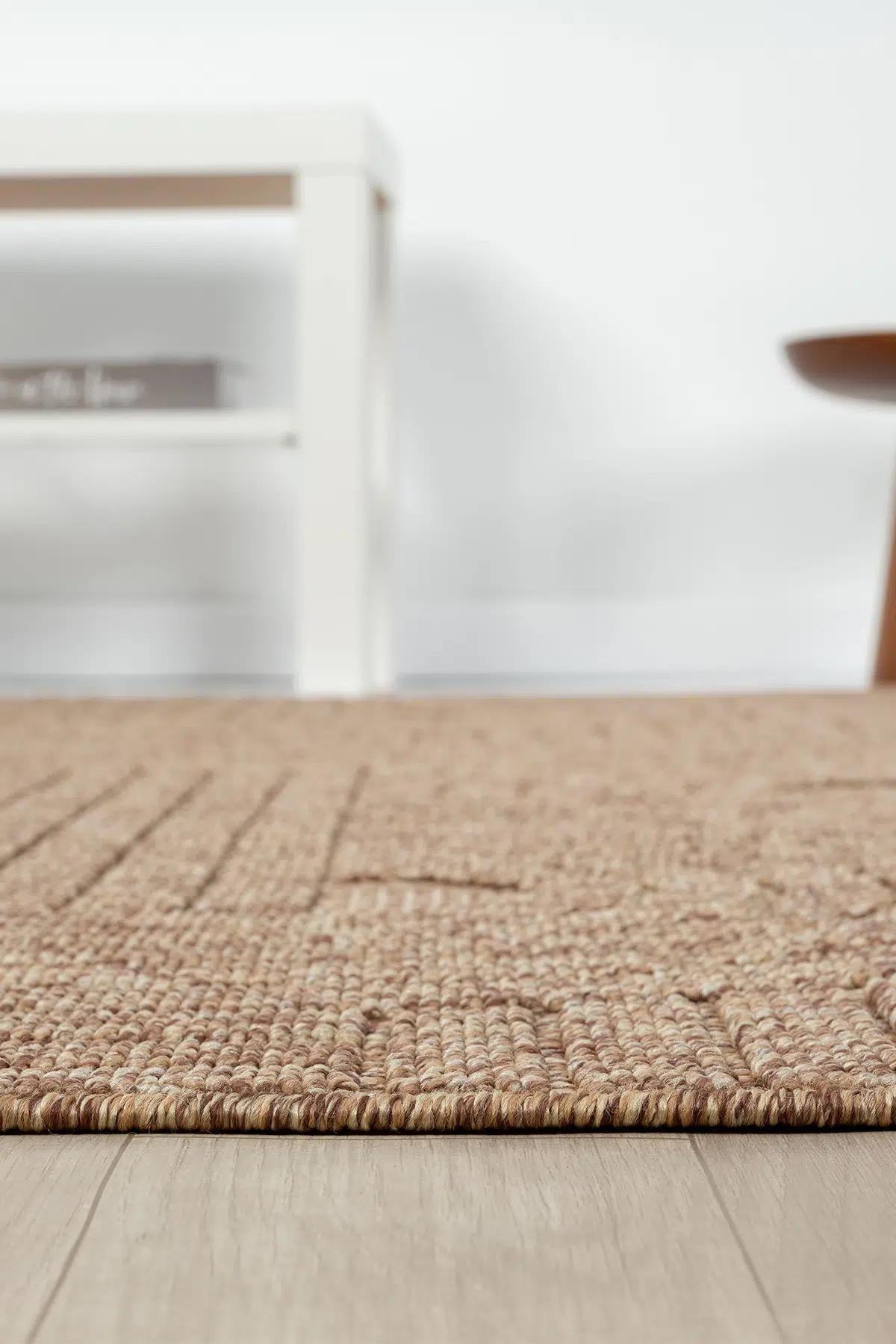 Tan Abstract Area Rug, Textured Geometric Pattern, Neutral Modern Floor Decor