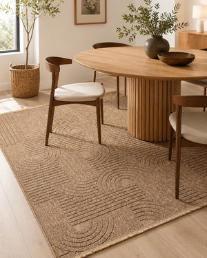 Tan Abstract Area Rug, Textured Geometric Pattern, Neutral Modern Floor Decor