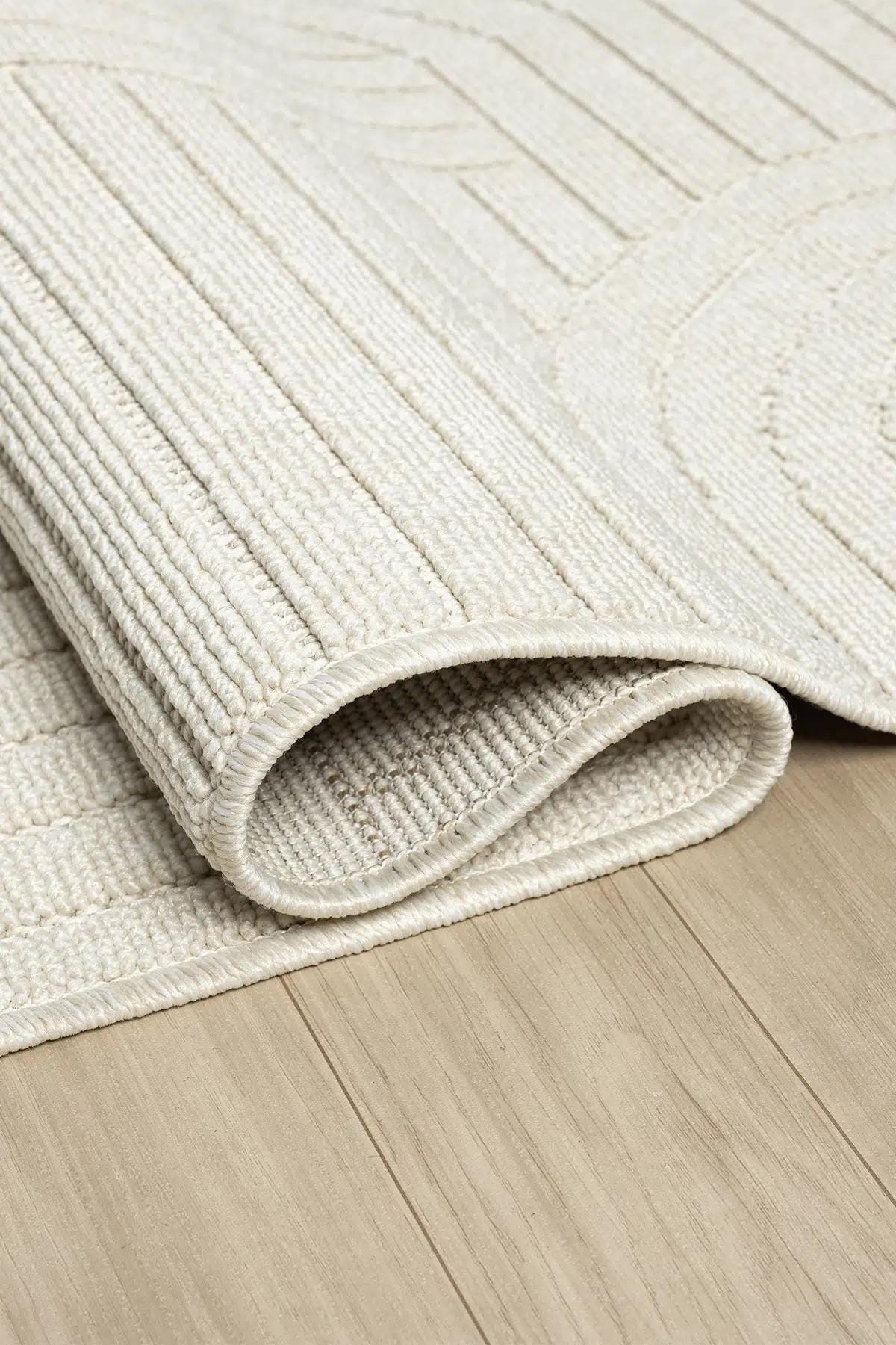 Ivory Abstract Area Rug, Textured Geometric Scandinavian Living Room Carpet