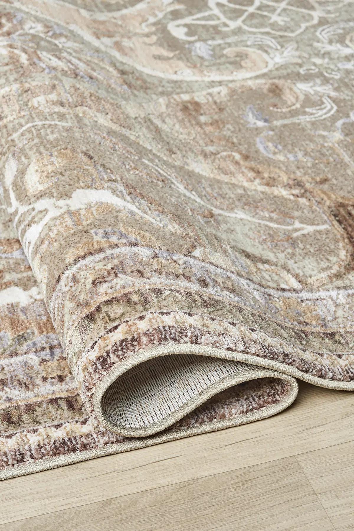 Distressed Floral Area Rug, Neutral Beige Brown Living Room Floor Rug
