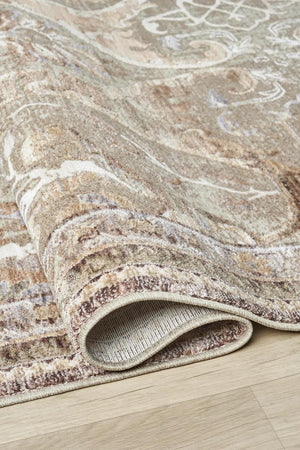 Distressed Floral Area Rug, Neutral Beige Brown Living Room Floor Rug