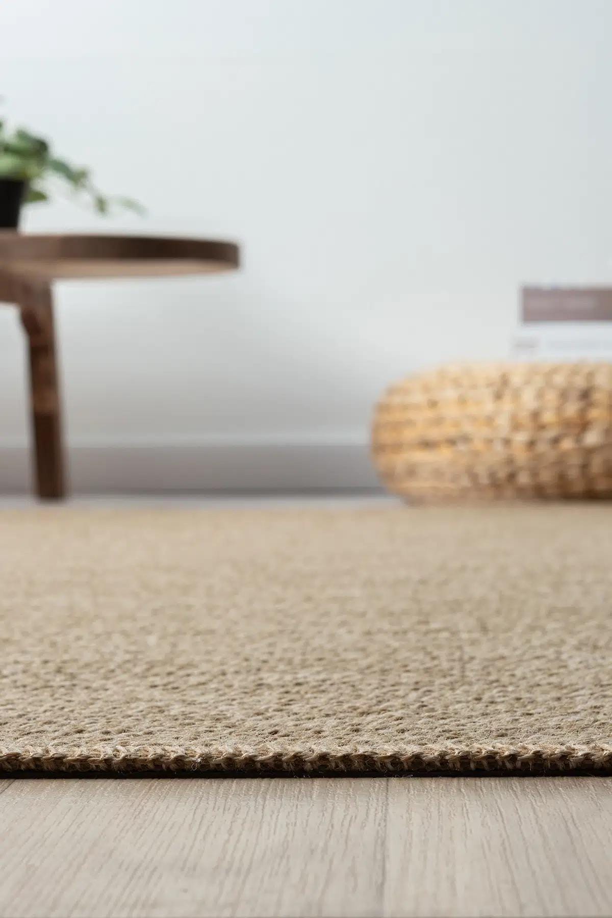 Plain Beige Woven Area Rug, Natural Jute Style Scandinavian Carpet