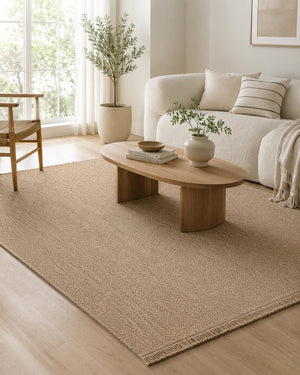 Plain Beige Woven Area Rug, Natural Jute Style Scandinavian Carpet