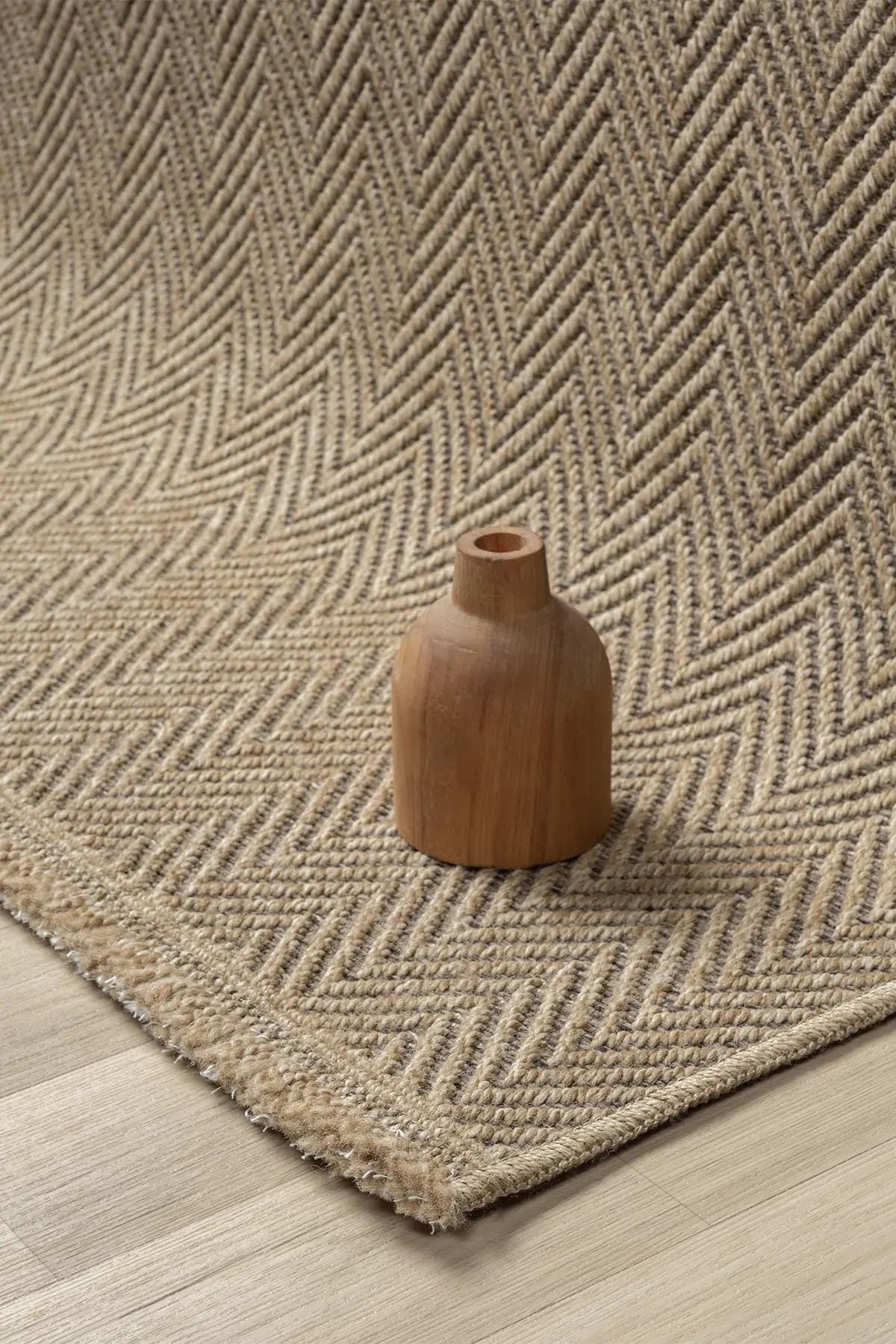 Brown Herringbone Woven Area Rug, Textured Natural Living Room Carpet