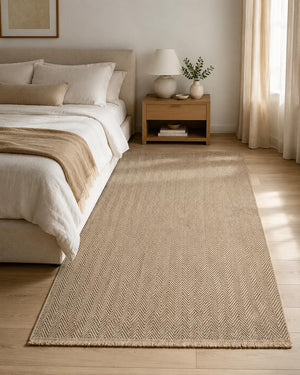 Brown Herringbone Woven Area Rug, Textured Natural Living Room Carpet