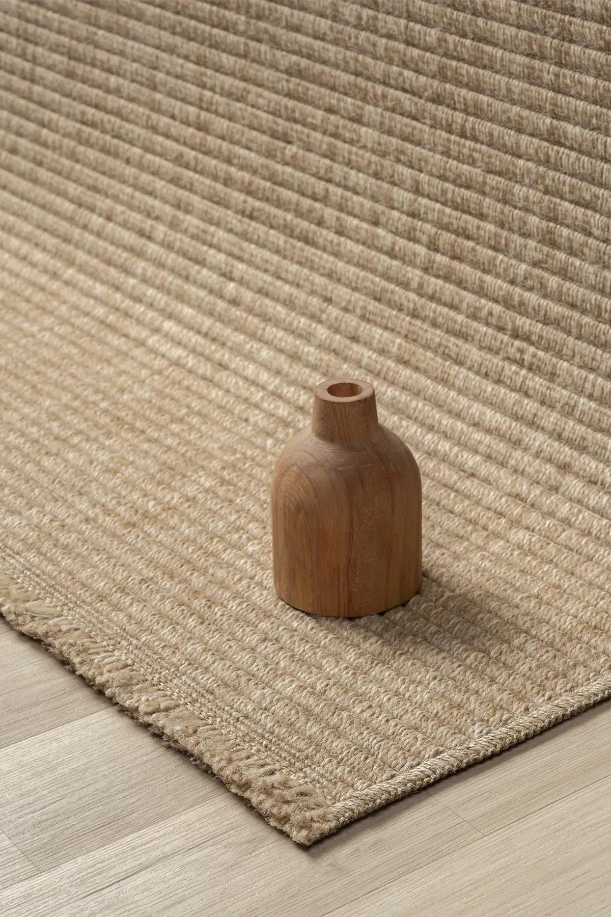 Beige Ribbed Area Rug, Natural Woven Carpet, Scandinavian Textured Floor Rug