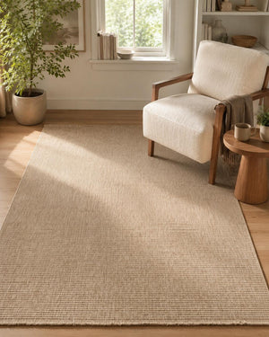 Beige Ribbed Area Rug, Natural Woven Carpet, Scandinavian Textured Floor Rug