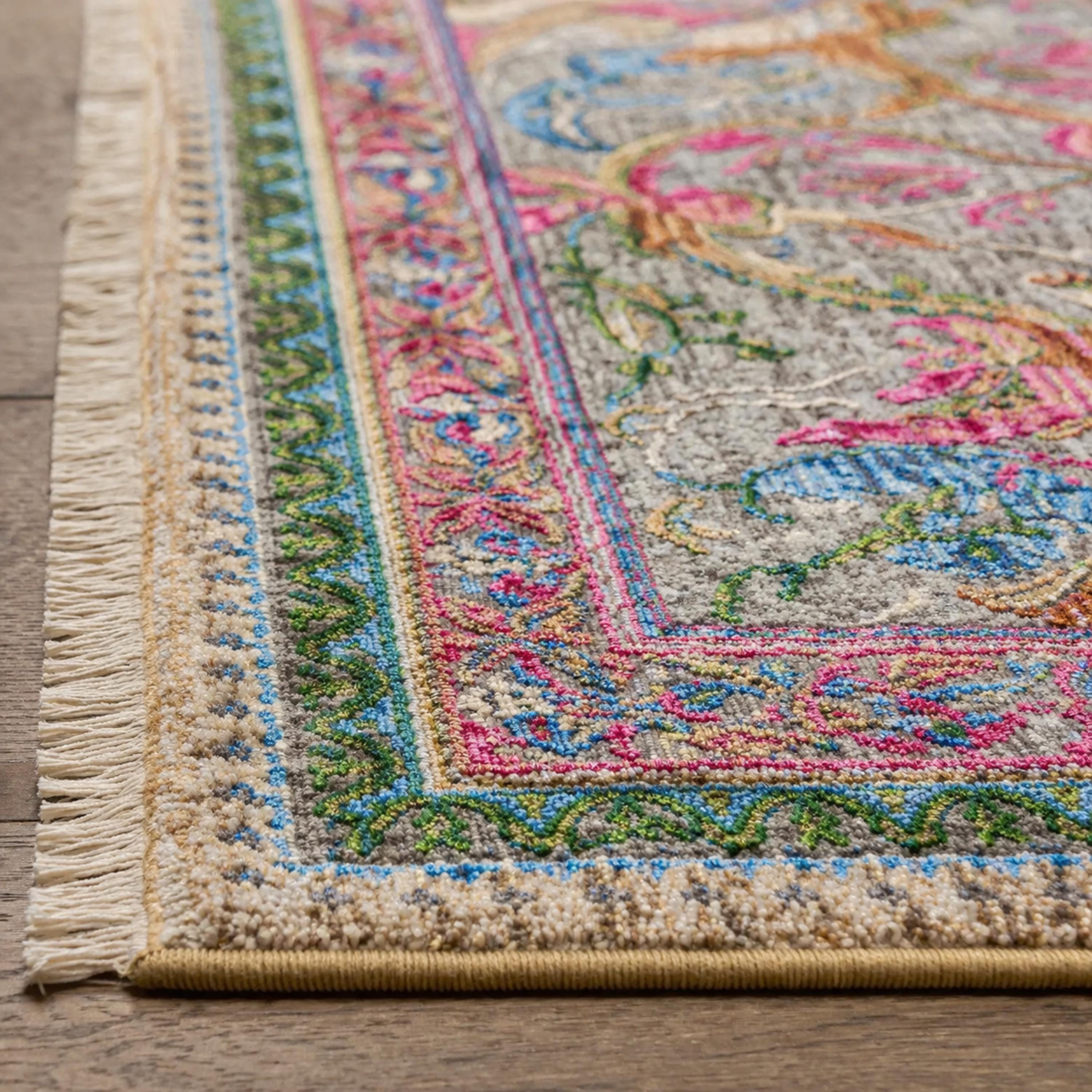 Distressed Floral Oriental Area Rug, Multicolor Boho Living Room Carpet