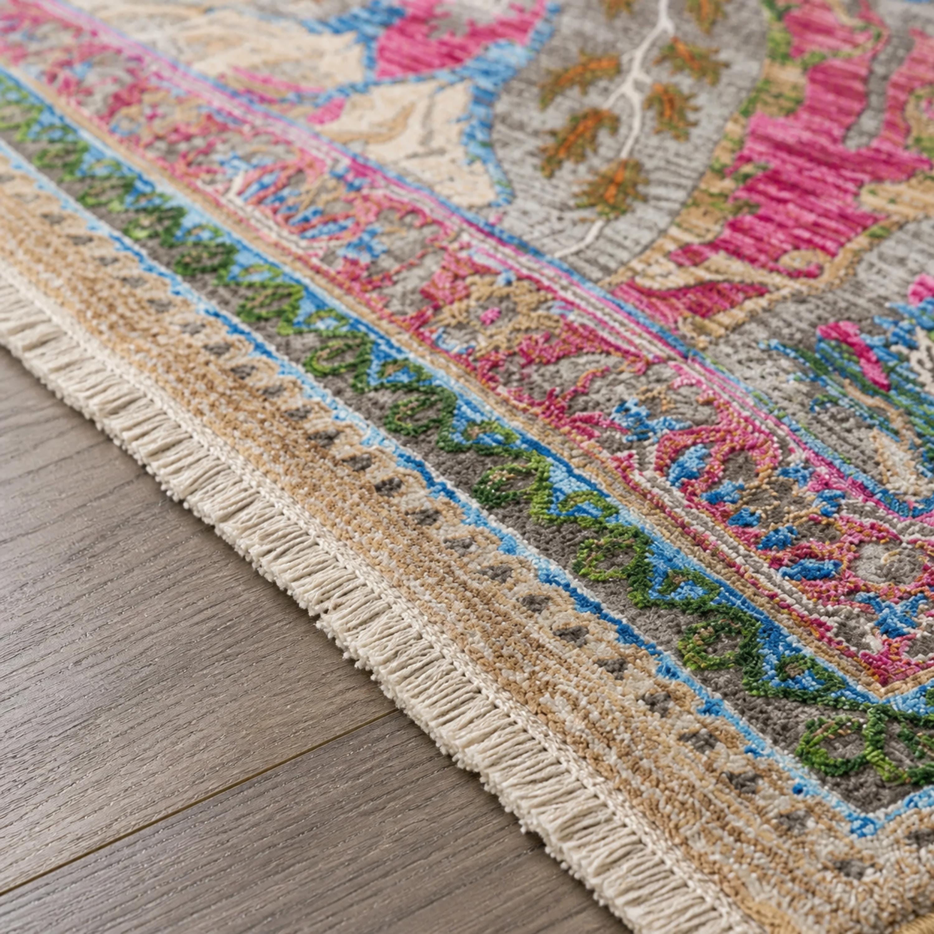 Distressed Floral Oriental Area Rug, Multicolor Boho Living Room Carpet