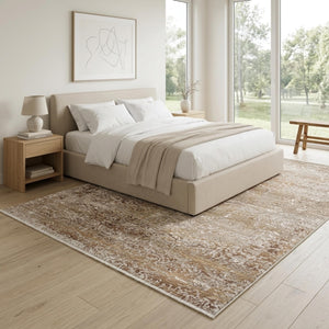 Distressed Medallion Area Rug, Traditional Oriental Style Carpet, Neutral Living Room Floor Rug