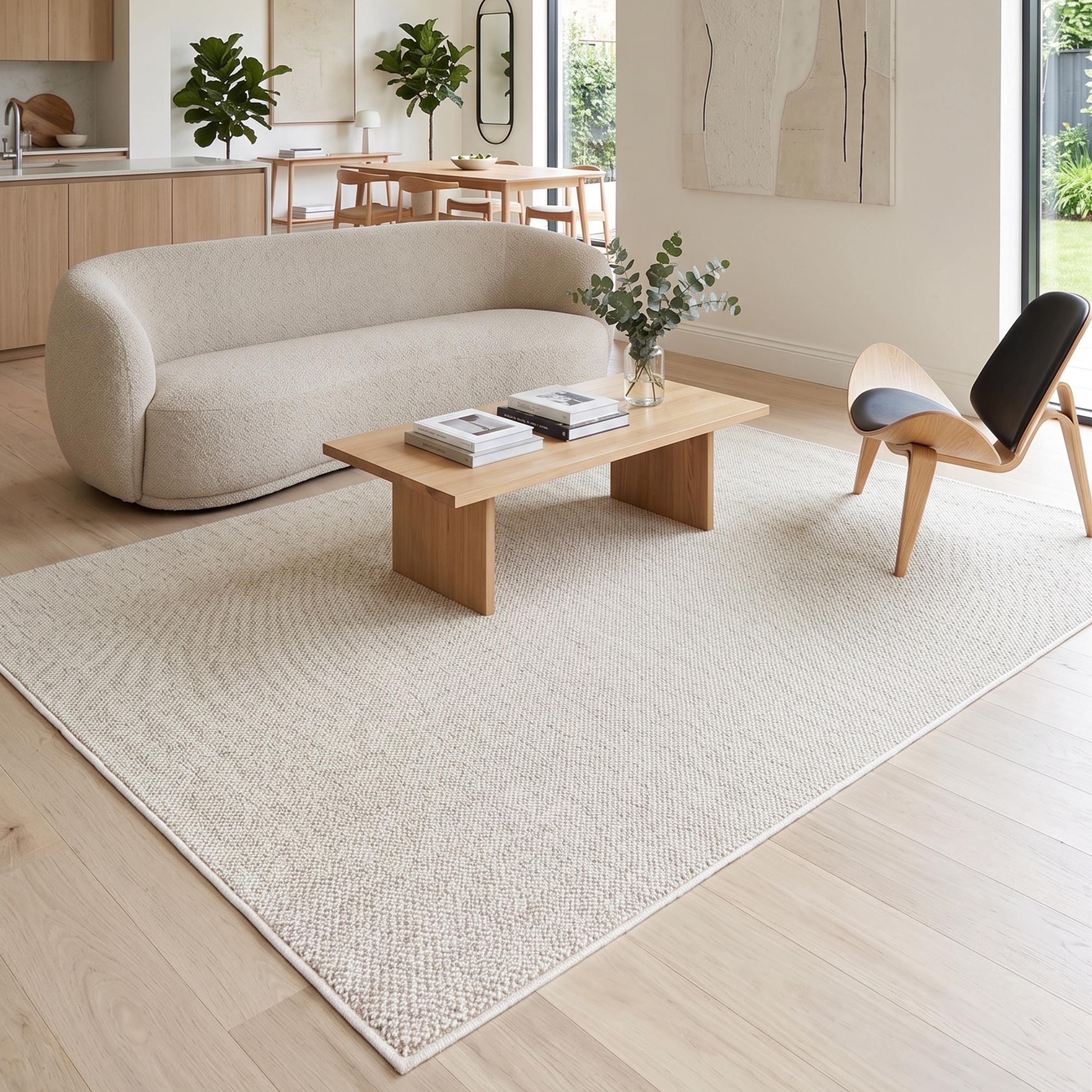 Cream Woven Textured Area Rug, Minimalist Scandinavian Living Room Carpet