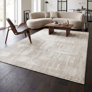 Plush Ivory Shag Area Rug, Soft Textured Cream Carpet, Modern Minimalist Scandinavian Floor Rug