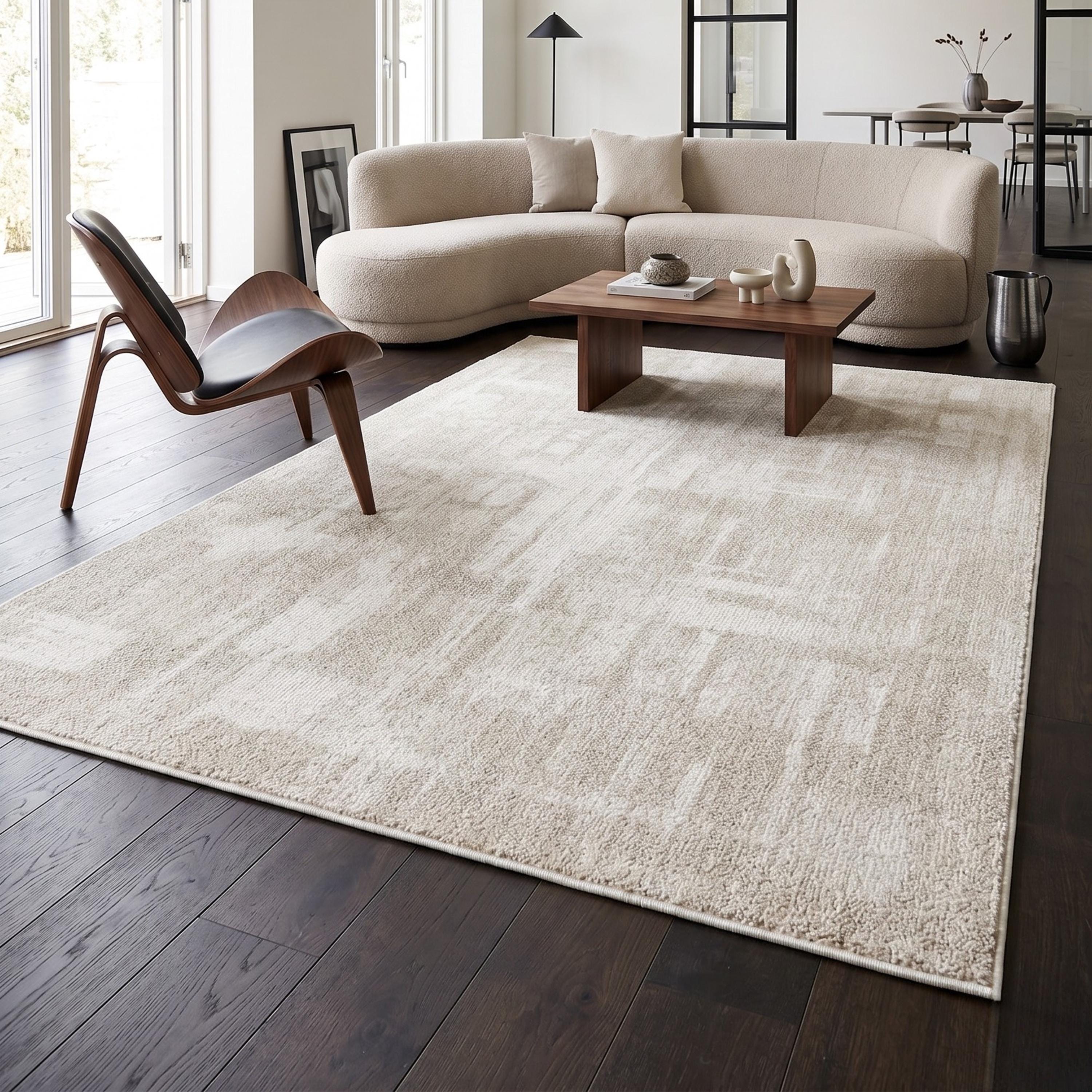 Plush Ivory Shag Area Rug, Soft Textured Cream Carpet, Modern Minimalist Scandinavian Floor Rug