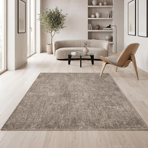 Distressed Abstract Area Rug, Warm Neutral Living Room Carpet, Modern Farmhouse Floor Runner