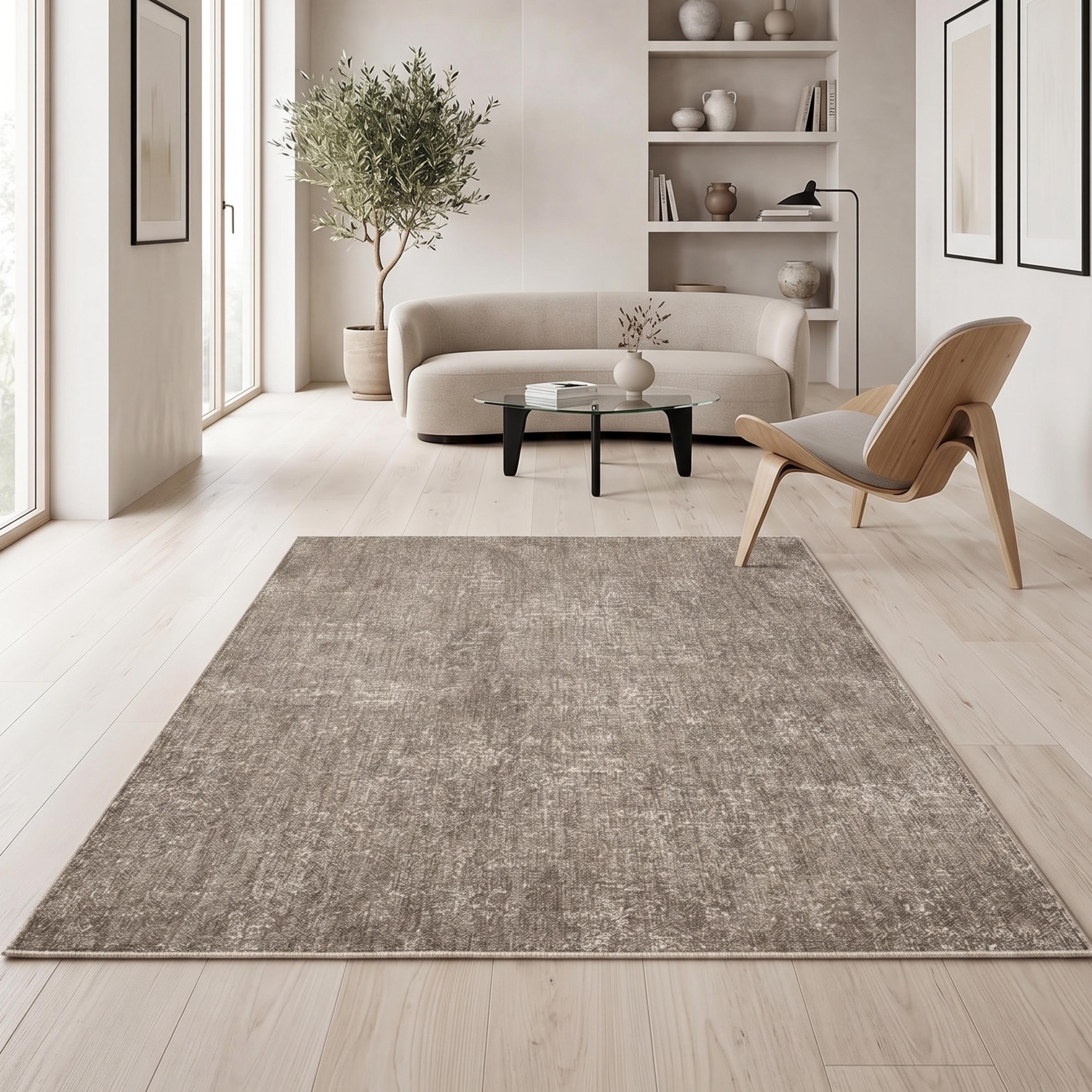 Distressed Abstract Area Rug, Warm Neutral Living Room Carpet, Modern Farmhouse Floor Runner
