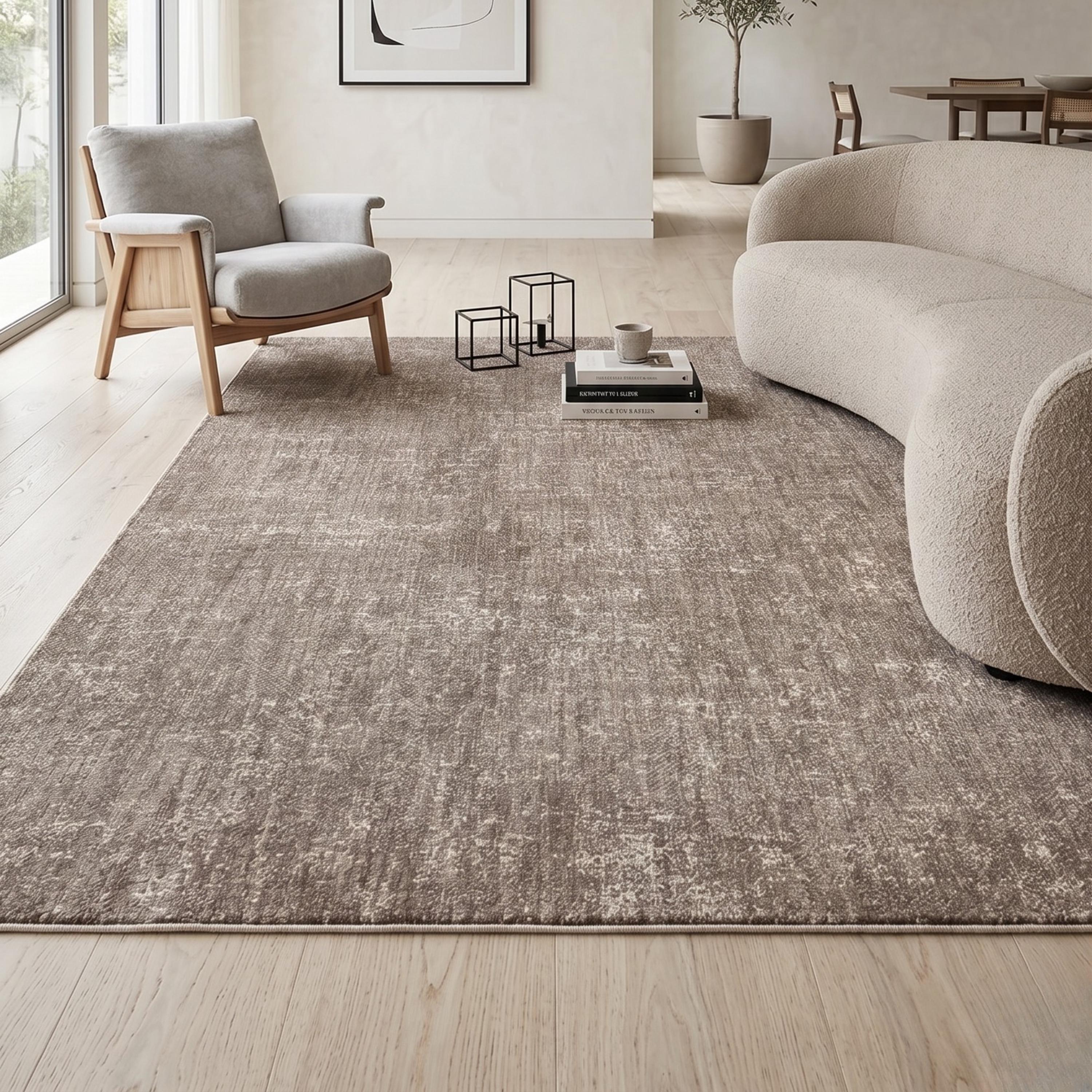 Distressed Abstract Area Rug, Warm Neutral Living Room Carpet, Modern Farmhouse Floor Runner