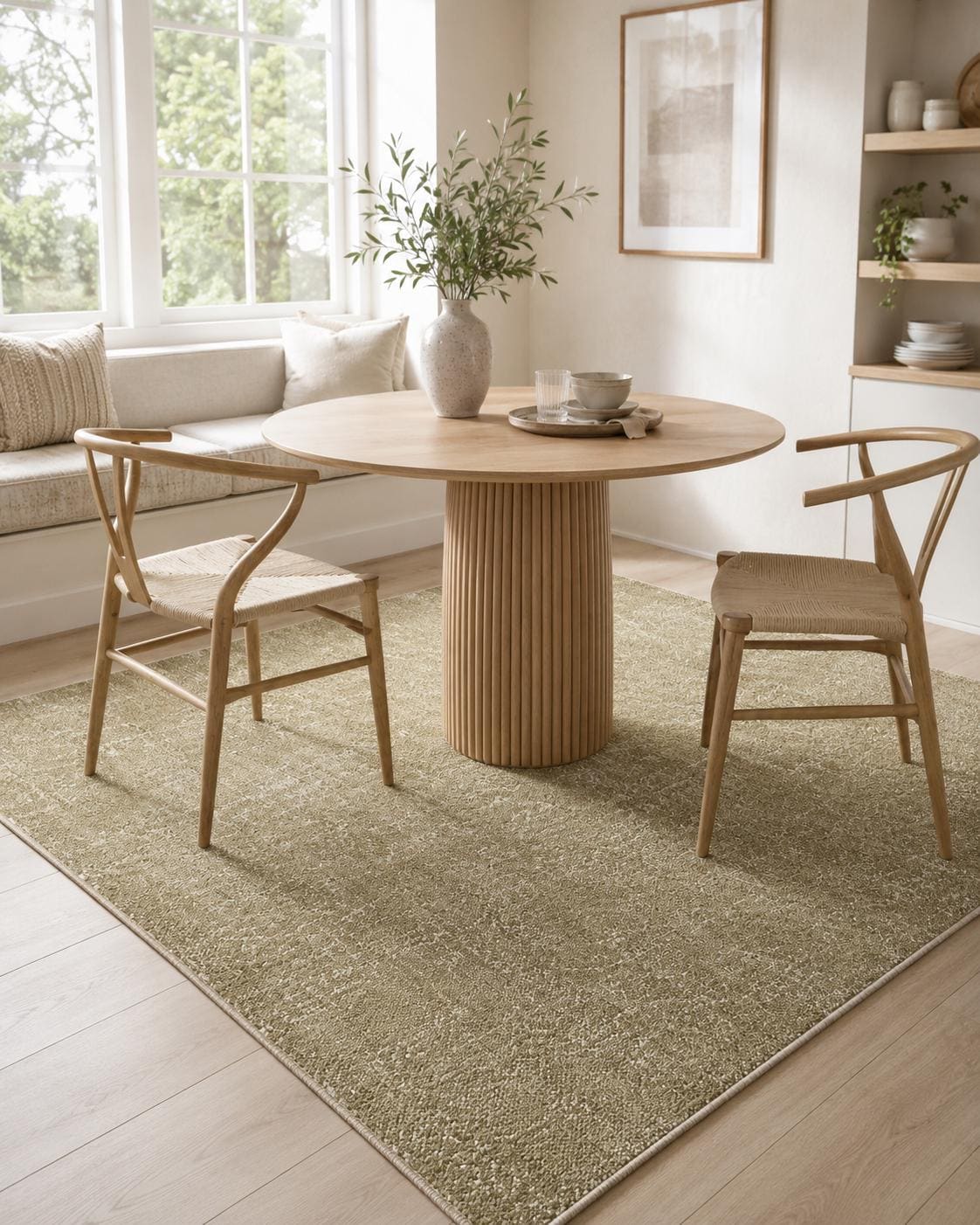 Olive Green Abstract Area Rug, Distressed Modern Living Room Carpet