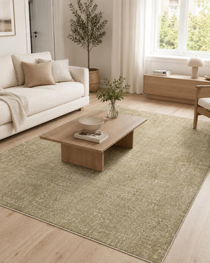 Olive Green Abstract Area Rug, Distressed Modern Living Room Carpet