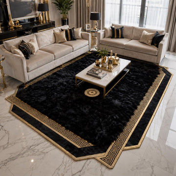 Toscana Rug with Greek Key Border, Luxury Plush Area Rug, Handmade Soft Living Room Bedroom Rug, Custom Size Rug